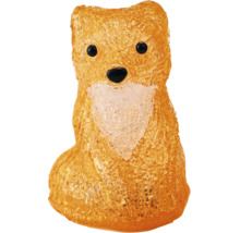 LED-Dekofigur Fuchs in Orange und Weiß aus strukturiertem Acryl, sitzend.