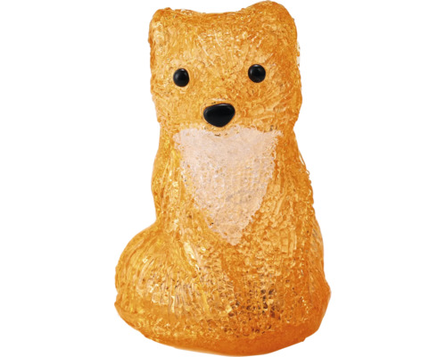 LED-Dekofigur Fuchs in Orange und Weiß aus strukturiertem Acryl, sitzend.