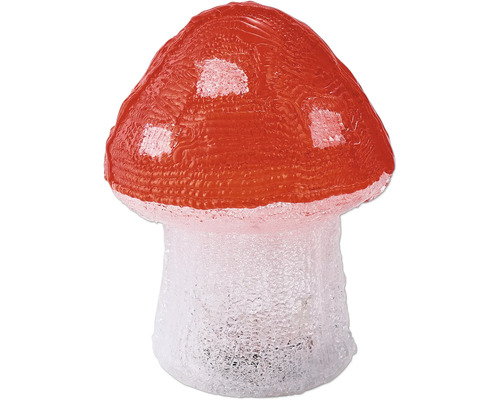 LED-Dekofigur Pilz aus Acryl für den Außenbereich, rot mit weißen Punkten.
