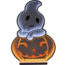 LED-Halloween-Dekoration in Form eines Geistes auf einem Kürbis mit Unendlichkeitsspiegel-Effekt.