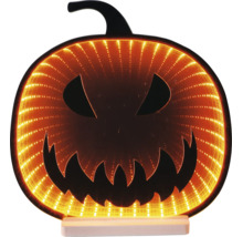 Halloween-Kürbis Dekoration mit LED-Infinity-Mirror-Effekt, Jack-O-Lantern-Gesicht und leuchtenden Lichtern.