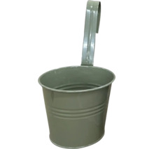 Grüner Hänge-Blumentopf aus Metall mit integriertem Haken.
