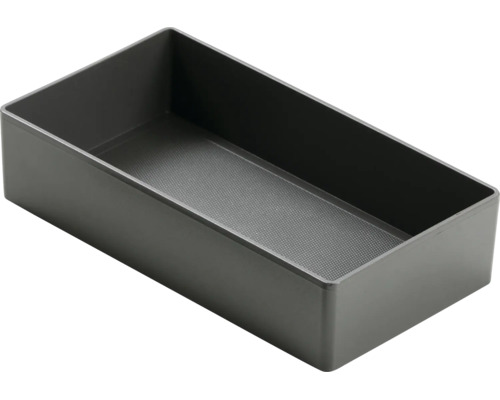 Rechteckige, dunkelgraue Organizer-Box aus Kunststoff mit strukturierter Bodenfläche.