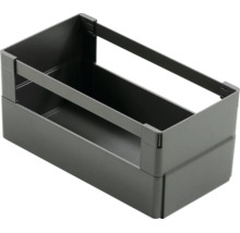 Graue Organizer-Box aus Kunststoff mit hohem Rahmenaufsatz für Schubladen und Schränke.