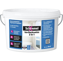 Schimmel Iso-Deckweiss 2 in 1, isolierende weiße Wandfarbe gegen Schimmel, deckt Wasserflecken ab, matt, für circa 30 Quadratmeter.