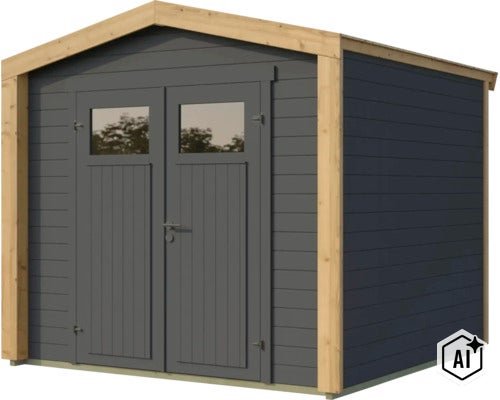 Gartenhaus aus Holz mit Doppeltür und Fenstern, modernes Design für den Außenbereich (Image AI modified or generated)