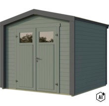 Gerätehaus aus Holz mit Doppeltür und Fenstern für den Garten (Image AI modified or generated)