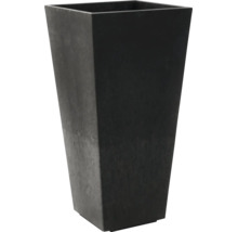 Hoher, quadratischer Pflanzkübel in Anthrazit mit Steinoptik.