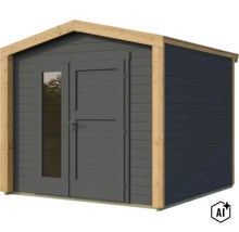 Gartenhaus aus Holz mit Doppeltür und Glaseinsatz (Image AI modified or generated)