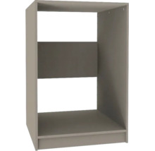 Küchen-Unterschrank Korpus, offen, mit teilweiser Rückwand.