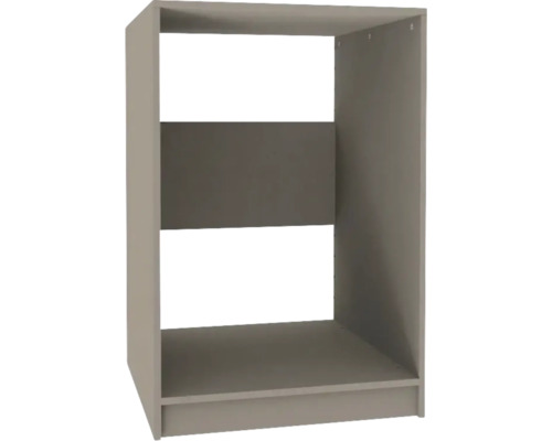 Küchen-Unterschrank Korpus, offen, mit teilweiser Rückwand.
