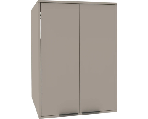 Zweitüriger Oberschrank mit matter Oberfläche und dezenten Griffen am unteren Rand.