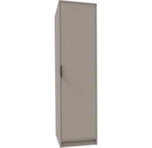 Schmaler, hoher Badezimmer-Hochschrank mit einer Tür und einem schwarzen Griff.