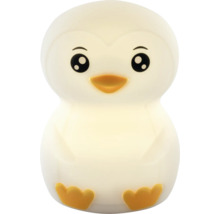 Pinguin Nachtlicht für Kinder, leuchtendes Kunststoffgehäuse mit orangem Schnabel und Füßen.
