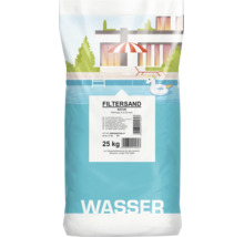 Beutel mit 25 Kilogramm Filtersand Natur, Körnung 0,4 bis 0,8 Millimeter, zur Wasseraufbereitung in Schwimmbecken.