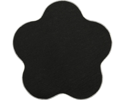 Schwarze blumenförmige Matte aus Textil mit umsticktem Rand.