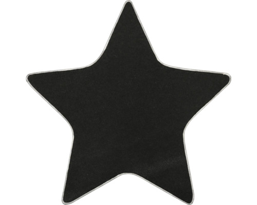Sternförmiger Teppich in Schwarz mit weißem Rand.