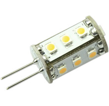 LED-Leuchtmittel mit G4-Stiftsockel und mehreren LED-Chips auf einem zylindrischen Körper.