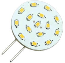 LED-Leuchtmittel mit G4-Stiftsockel und mehreren LED-Chips auf einer kreisförmigen Platine.