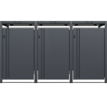 Mülltonnenbox aus Metall für drei Mülltonnen.
