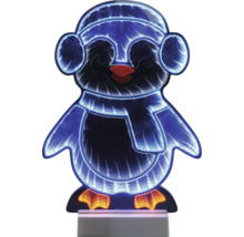 LED-Dekoleuchte in Pinguinform mit Unendlichkeitsspiegeleffekt, Mütze und Schal.