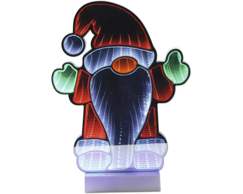 LED-Weihnachtsfigur Wichtel mit Infinity-Mirror-Effekt, mehrfarbige Beleuchtung für die weihnachtliche Innendekoration.