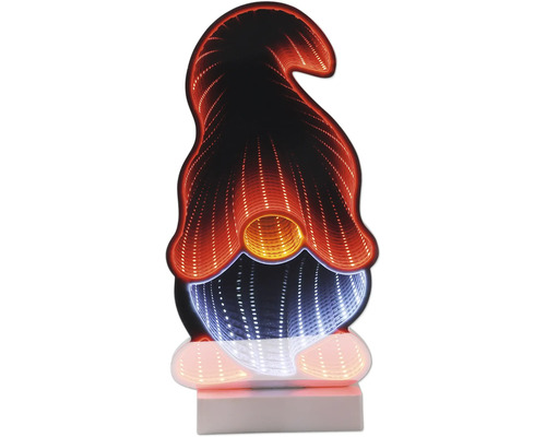 LED-Deko-Figur Wichtel mit Infinity-Spiegeleffekt und Standfuß.