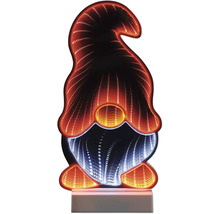 LED-Dekoleuchte in Wichtelform mit 3D-Unendlichkeitseffekt auf einem Standfuß.