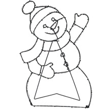 LED-Weihnachtsfigur winkender Schneemann mit Hut und Schal, Metallgestell mit Lichterkette für den Außenbereich.