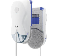 Hutt Fensterreinigungsroboter mit Wassertank und Mikrofaser-Reinigungspads.