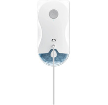 HUTT Fensterreinigungsroboter mit transparentem Wassertank und Einschaltknopf.