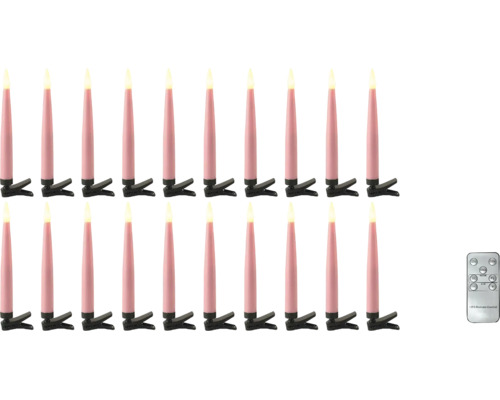 20-teiliges Set rosa LED-Christbaumkerzen mit Befestigungsclips und Fernbedienung.