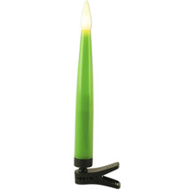 Kabellose LED-Christbaumkerze in Grün mit Befestigungsclip für den Weihnachtsbaum.