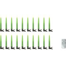 20 grüne kabellose LED-Christbaumkerzen mit Halteclips und Fernbedienung