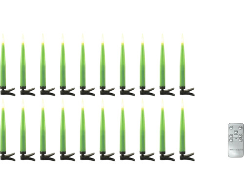 20 grüne kabellose LED-Christbaumkerzen mit Halteclips und Fernbedienung