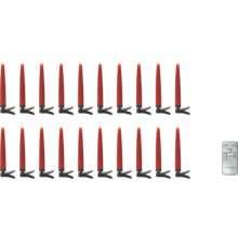 20 rote kabellose LED-Christbaumkerzen mit Befestigungsclip und Fernbedienung.