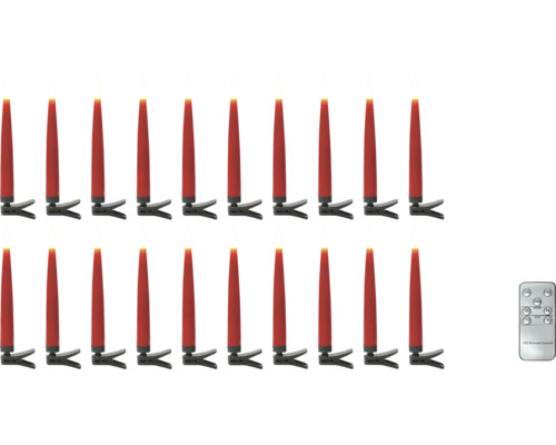 20 rote kabellose LED-Christbaumkerzen mit Befestigungsclip und Fernbedienung.