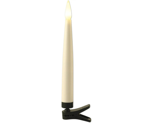LED-Christbaumkerze mit Halteclip und flackernder Flamme.