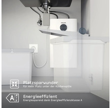 Stiebel Eltron Kleinspeicher platzsparend unter einer Küchenspüle installiert, Energieeffizienzklasse A.
