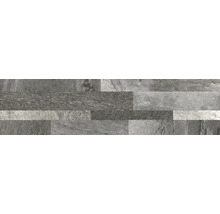 Wandverblender in Natursteinoptik mit strukturierter Oberfläche in verschiedenen Grautönen.