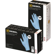 Gebol Einweghandschuhe Blue Nitril Eco, Größe L, 100 Stück, puderfrei und latexfrei, texturierte Fingerspitzen für besseren Halt.