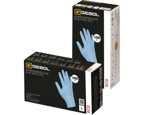 Gebol Einweghandschuhe Blue Nitril Eco, Größe L, 100 Stück, puderfrei und latexfrei, texturierte Fingerspitzen für besseren Halt.