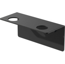 Schwarzer L-Winkel aus Metall mit zwei kreisförmigen Löchern für die Montage.