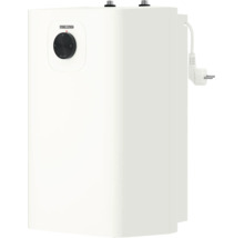 Stiebel Eltron Kleinspeicher für Untertischmontage, schwarzer Drehregler, Netzstecker und Stiebel Eltron Logo.