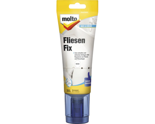 Molto Fliesen Fix 300 Gramm weiß, Tube für die Reparatur und das Verfugen von Fliesen in Bad und Küche, Trockenzeit bis zu 12 Stunden.