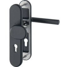 Schutzbeschlag mit Türdrücker, feststehendem Knopf und Langschild für Profilzylinder, Schwarz matt.
