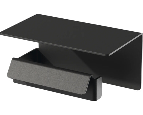 Toilettenpapierhalter mit Ablage, Metall, schwarz matt.