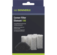 Dennerle Logo, Corner Filter Element 100 Verpackung inklusive Ersatzfilterkartusche und Vorfilterschwamm für Aquarienfilter.