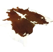 Kuhfell-Teppich aus Naturfell mit braun-weißem Fleckenmuster.