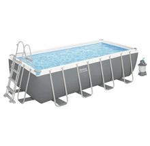 Rechteckiger Aufstellpool Bestway Steel Pro Max mit Stahlrahmen, Leiter und Filterpumpe.